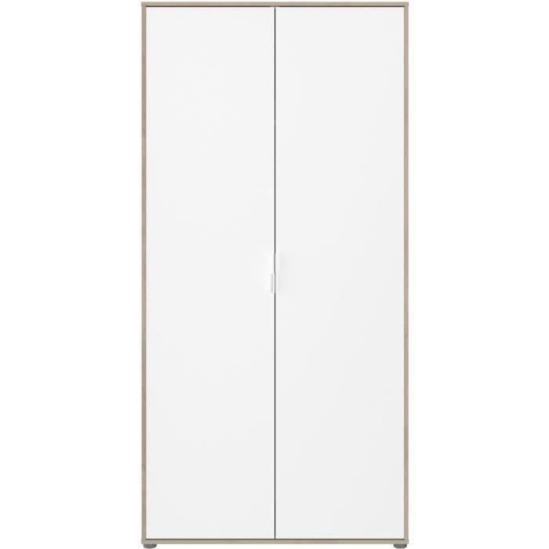 Armoire de chambre AALBORG - Décor Blanc et chene - 2 portes battantes - L100 x P50,2 x H204,3 cm - PARISOT