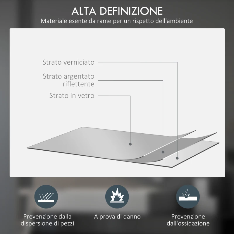 kleankin Specchio Bagno con Luci LED Regolabili, Interruttori Touch e Design Antiappannamento, Ø60 cm