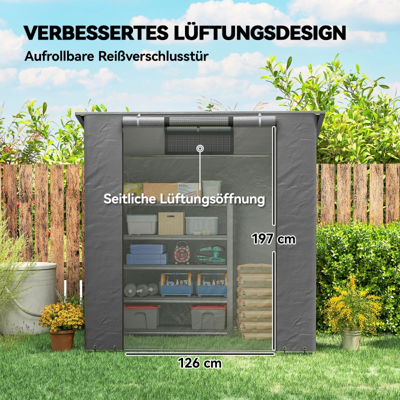 Outsunny Zeltgarage 1,9x1,2 m Wasserdicht Garagenzelt mit aufrollbarer Reißverschlusstür Belüftungsfenster Dunkelgrau