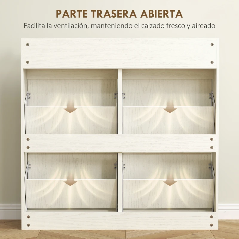 HOMCOM Zapatero Estrecho con 2 Cajones 4 Compartimentos Abatibles y Encimera 98x19,2x95,3 cm Blanco Veteado