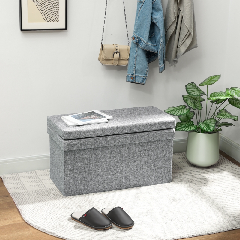HOMCOM Panca Contenitore Pieghevole con Schienale e Vano da 77L, Rivestimento in Tessuto, 76x50x73 cm, Grigio
