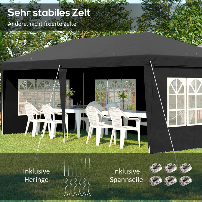 Outsunny Paviljoen ca. 3x6 m waterdicht pop-up opvouwbaar met 4 zijwanden, ramen, UV-bescherming, draagtas, Zwart