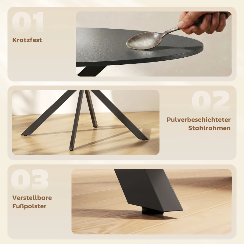 HOMCOM Ronde eettafel voor 4 personen, keukentafel in industriële stijl met stalen poten, voor eetkamer, keuken, zwart