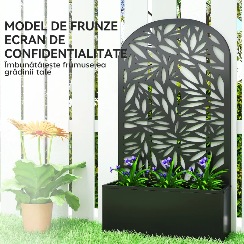Outsunny Jardiniere Ridicată pentru Grădină și Balcon cu Spalier Arcuit Decorat cu Frunze, pentru Flori și Legume, Montare pe Perete sau Utilizare Independentă, Negru