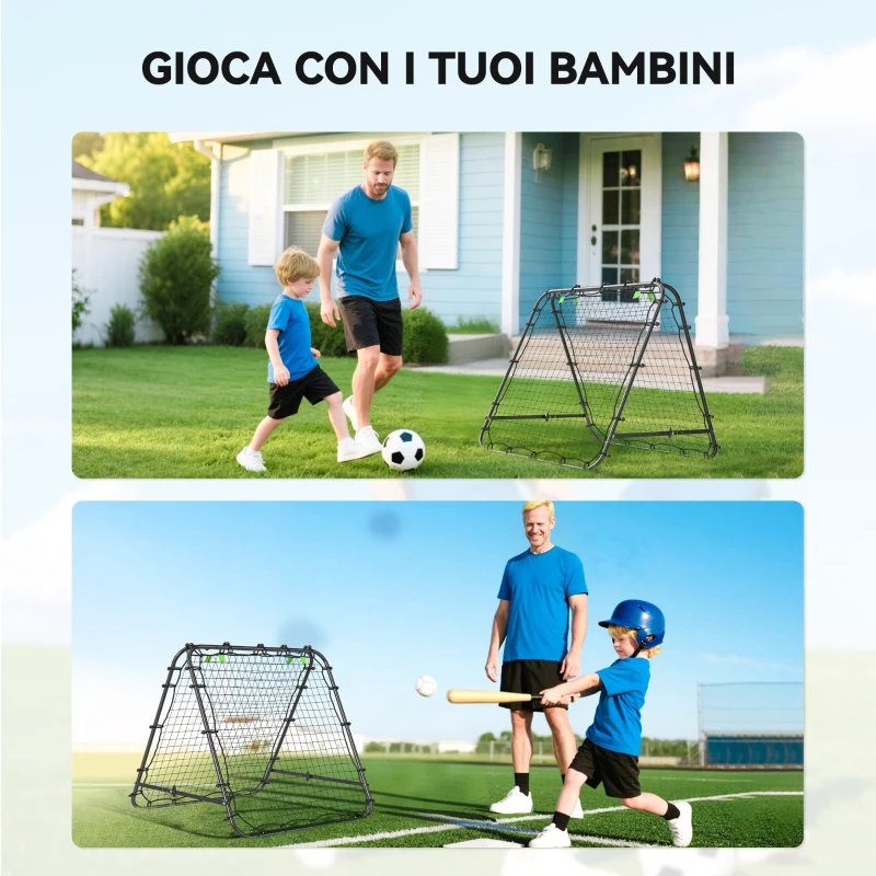 HOMCOM Rete da Calcio Rebounder Pieghevole con Angolazione Regolabile e Picchetti, in PE e Metallo, 100x95x90 cm, Nero