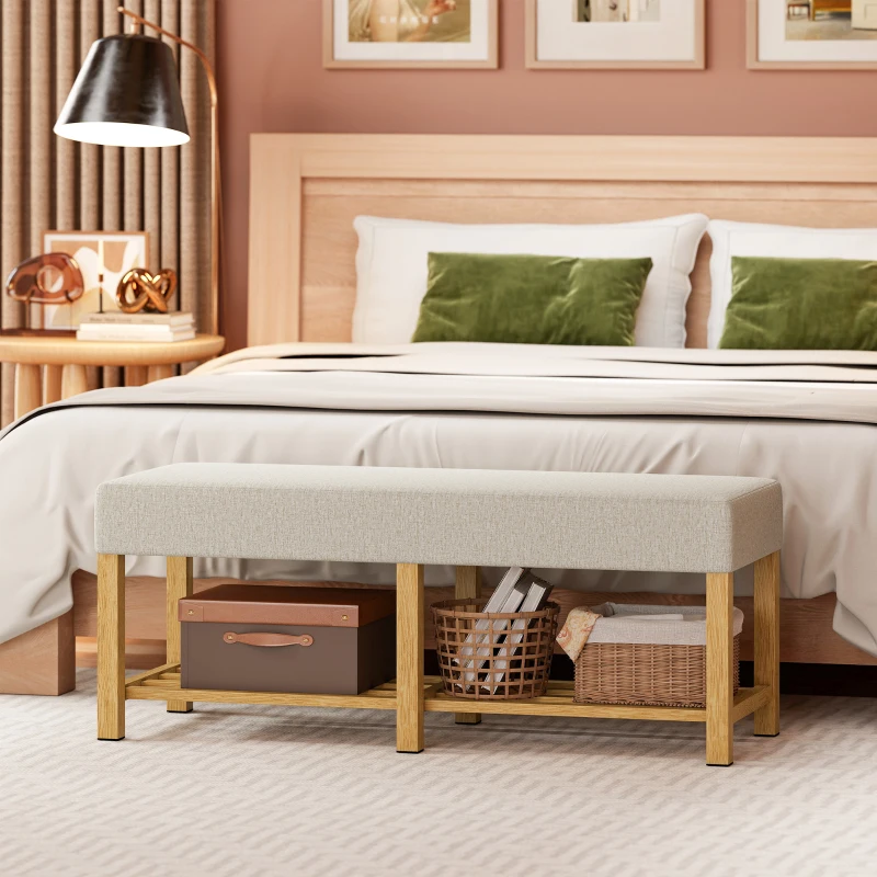 HOMCOM Panca portascarpe con seduta imbottita e scaffale, 120x44x48 cm, Naturale