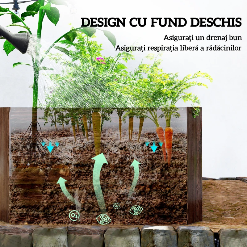 Outsunny Pat pentru Grădină Ridicat cu Fund Deschis și Bare de Suport, Ghiveci din Oțel Zincat pentru Flori și Legume, pentru Balcon sau Grădină, 180x90x57,5 cm, Maro Închis