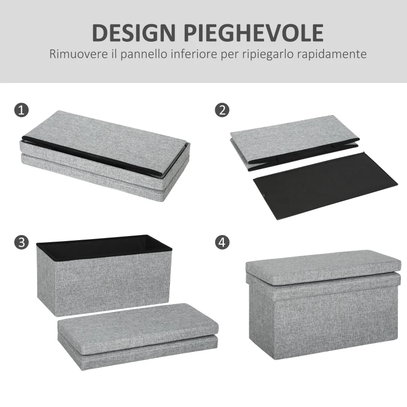 HOMCOM Panca Contenitore Pieghevole con Schienale e Vano da 77L, Rivestimento in Tessuto, 76x50x73 cm, Grigio