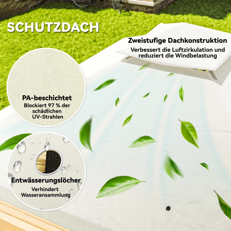 Outsunny 3 x 3 m Garten-Pavillon, 2-Stufen-Dach-Design, UV30+ Schutz, UV-beständig, Sonnenschutz, Metallrahmen, Cremeweiß
