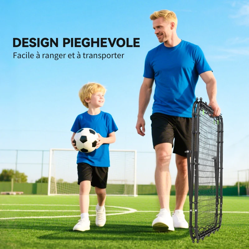 HOMCOM Rete da Calcio Rebounder Pieghevole con Angolazione Regolabile e Picchetti, in PE e Metallo, 100x95x90 cm, Nero