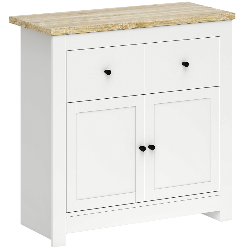 HOMCOM Kommode mit viel Stauraum, Sideboard mit Soft-Close-Türen, 2 Schubladen, verstellbares Regal, Weiß