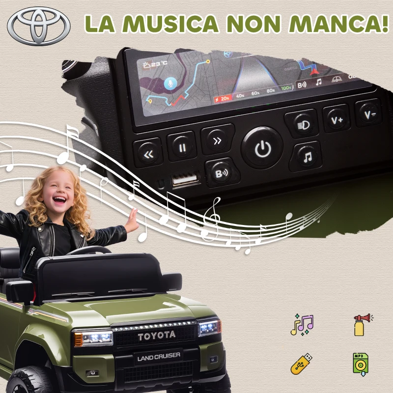 AIYAPLAY Auto Elettrica per Bambini TOYOTA Land Cruiser 12V con Telecomando, Età 3-8 Anni, Verde
