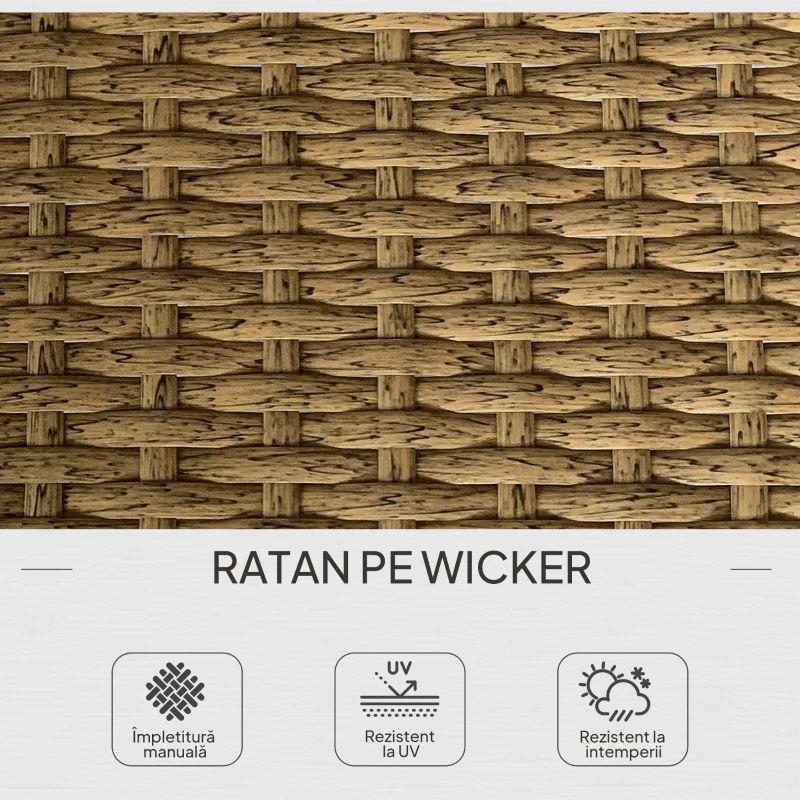 Outsunny Set Mobilier Grădină 4 Persoane, 3 Piese cu Măsuță de Cafea, Perne Confortabile Incluse, Ratan Crem