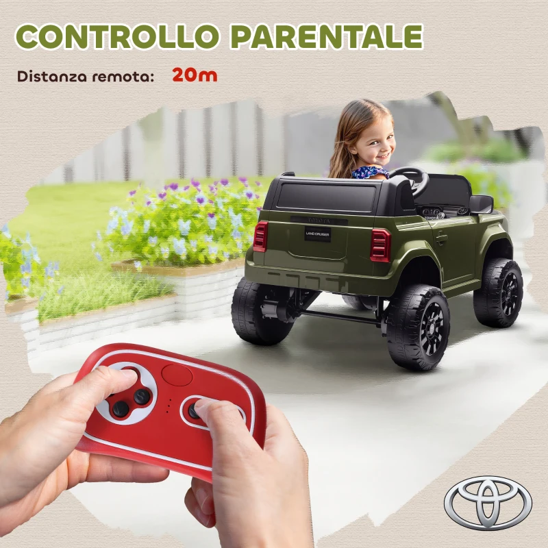 AIYAPLAY Auto Elettrica per Bambini TOYOTA Land Cruiser 12V con Telecomando, Età 3-8 Anni, Verde