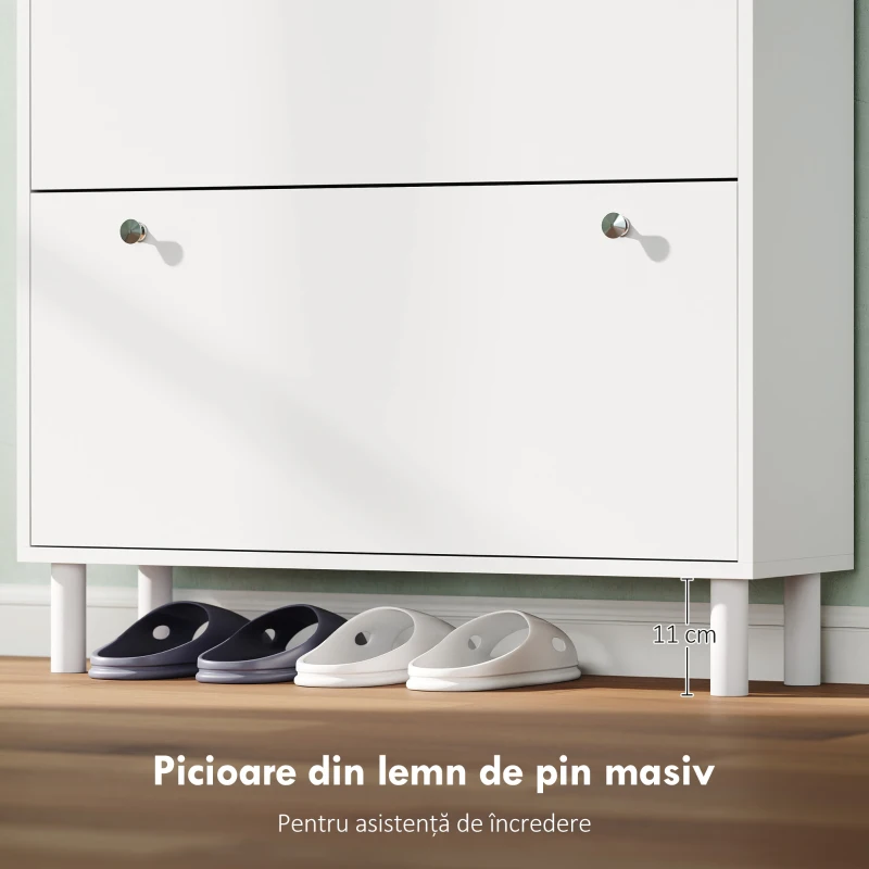 Dulap Îngust HOMCOM pentru Încălțăminte cu 4 Sertare Rabatabile, Dulap Subțire pentru Depozitarea Încălțămintei cu Rafturi Reglabile pentru Hol, Capacitate 24–32 Perechi, Alb