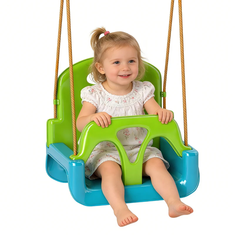 Outsunny Balançoire Enfants 3 en 1 intérieure et extérieure, corde réglable et ceinture de sécurité, âge 9-36 mois, Vert