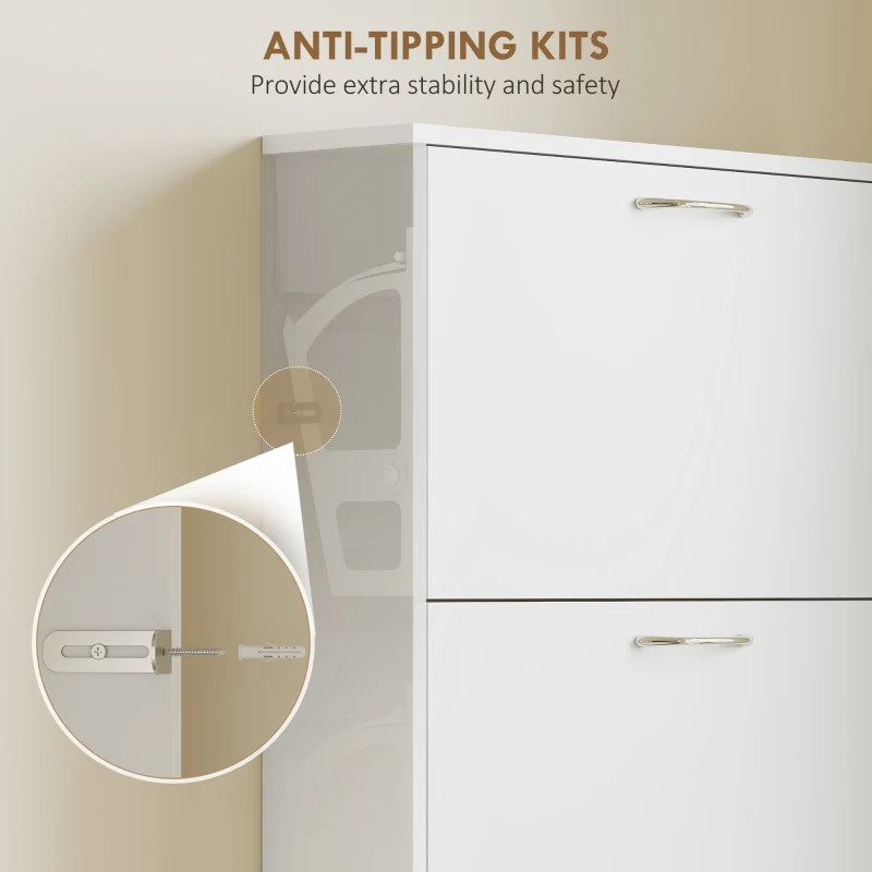 HOMCOM Dulap pentru Pantofi Subțire cu 5 Uși 65x17x180,5 cm în Lemn Alb