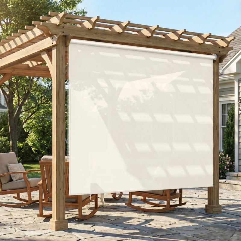 Outsunny Estore Exterior Enrolável 2,4x1,6 m Estore Opaco Vertical Retrátil Impermeável Anti-UV30+ Creme