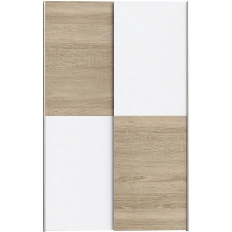 Armoire 2 portes coulissantes multifonction - Blanc et chene clair - L120 x P41,6 x H190,5 cm - OZZULA