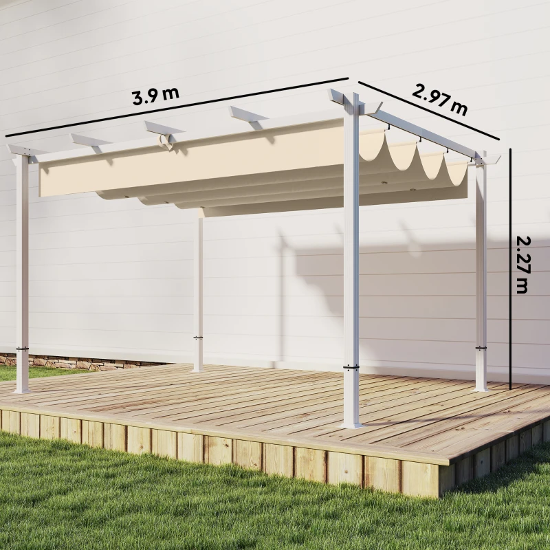 Outsunny Pergola 3 x 4 m Patio Canopy with Sliding Roof, Magnetic Fastenings, UV30+ Beige