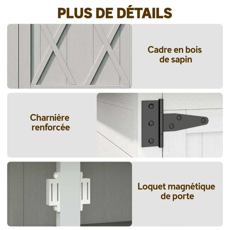 Outsunny Abri de jardin armoire de jardin 3 étagères 2 portes toit en tôle galvanisé étanche bois massif 75 x 40 x 90 cm gris