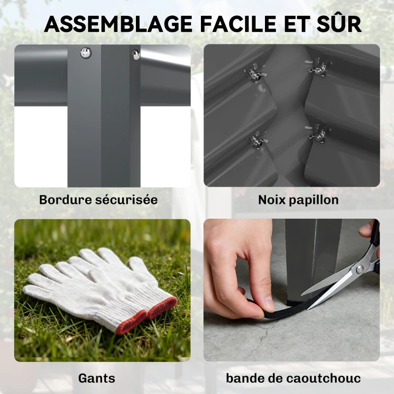 Outsunny Bazin de grădină pe picioare din metal cu seră, jardiniere ridicată cu căptușeală și poliță inferioară, Gri închis