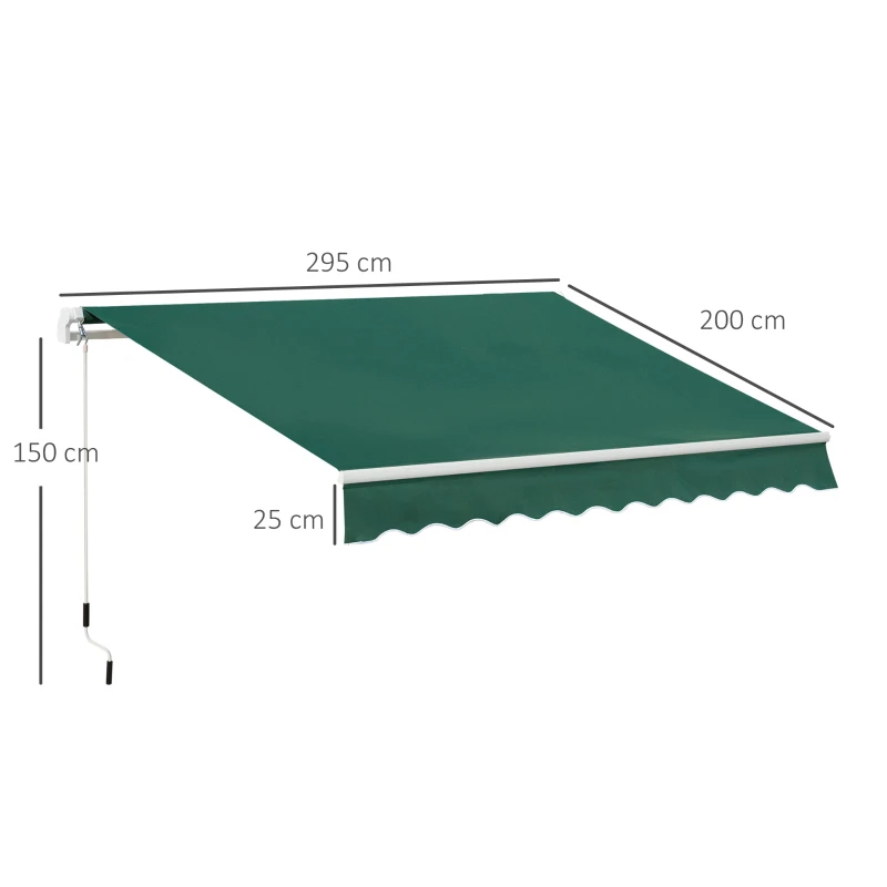 Copertină Retractabilă Manuală Outsunny pentru Verandă, 3x2 m, Verde
