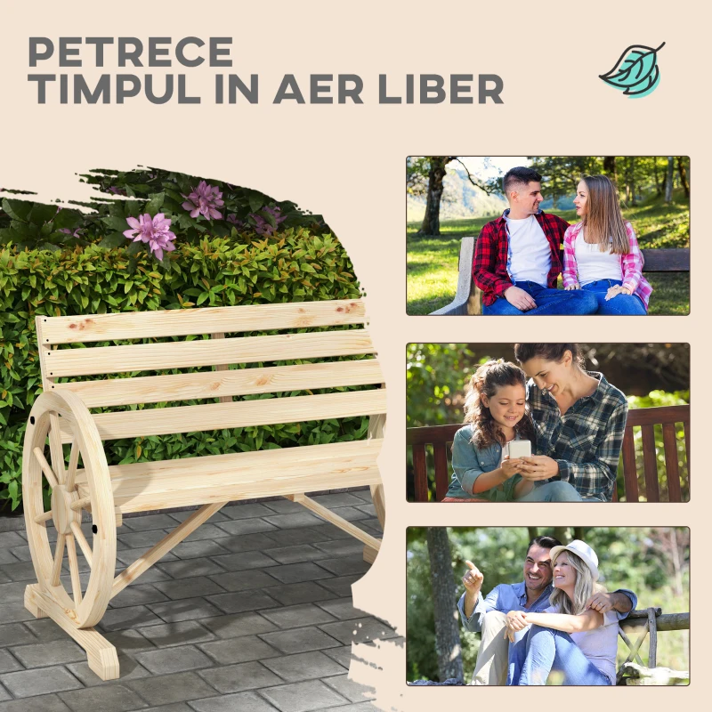 Outsunny Banca Country Fonta 127×60×85 cm – 2‑locuri cu Cotiere Rotative Neagra