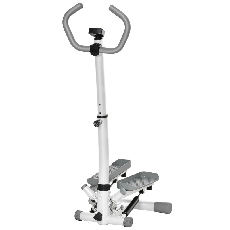 HOMCOM Stepper con Monitor LCD, Manubrio Regolabile ed Elastici, in Acciaio e ABS, Bianco e Grigio