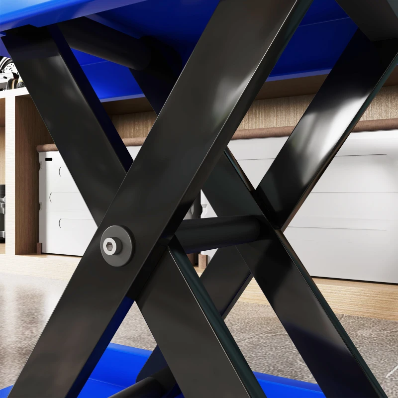 DURHAND Suport pentru Ridicarea Motocicletelor și Bicicletelor Antiderapant max 500 kg cu Înălțime Reglabilă, Suport Pliabil din Metal și Cauciuc, pentru Garaj, 41,5x23,5x10-37 cm, Albastru și Negru