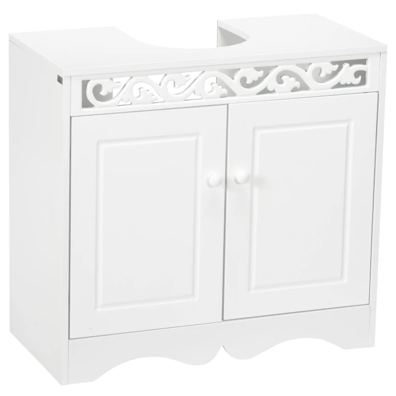 HOMCOM Armario de Baño tipo Mueble Bajo para Lavabo con 2 Puertas y Estantes 60x30x56cm Diseño Moderno de Madera Blanca