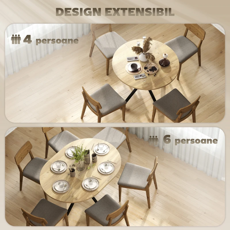 HOMCOM Extendable Dining Table for 4-6, 100-135 cm Industrial Kitchen Table with Butterfly Leaf and X-Shape Base, Round to Oval for Dining Room, Living Room, Natural Wood Finish