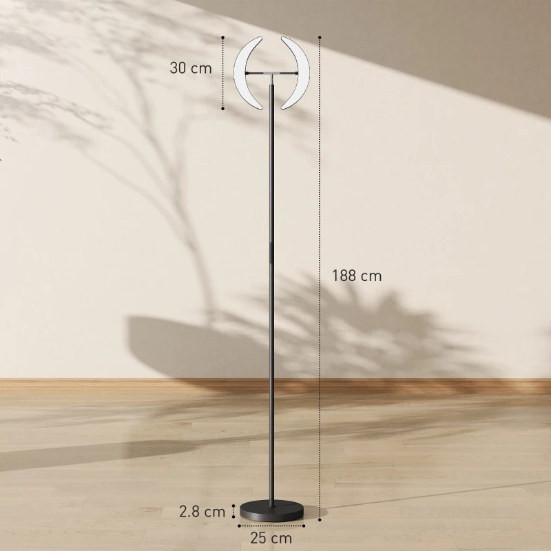 HOMCOM Lampă de Podea Dimmerabilă cu Telecomandă și Dublă Cap Girevole la 350°, Lampă de Podea cu Reglare Temperatură Culoare 2700K-6000K, pentru Sufragerie și Cameră, Negru