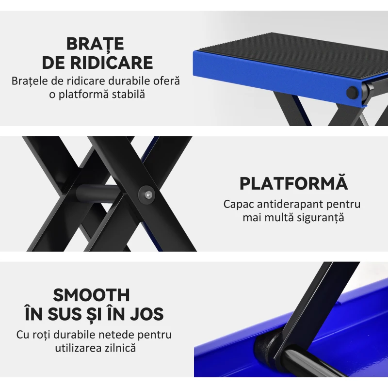 DURHAND Suport pentru Ridicarea Motocicletelor și Bicicletelor Antiderapant max 500 kg cu Înălțime Reglabilă, Suport Pliabil din Metal și Cauciuc, pentru Garaj, 41,5x23,5x10-37 cm, Albastru și Negru