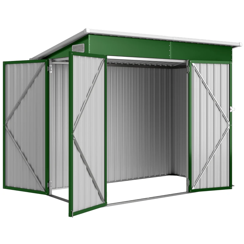 Outsunny Casetta da giardino 2,7 m² con tripla porta, 234x132x185 cm, Verde