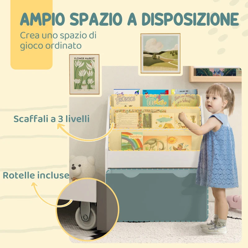 AIYAPLAY Libreria per Bambini 3-8 Anni a 3 Ripiani con Cassetto Inferiore, in MDF, 62.5x30x70 cm, Grigio