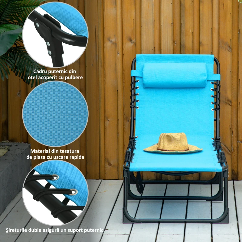 Outsunny Șezlong de Plajă Reclinabil în 3 Poziții - Alb Crem