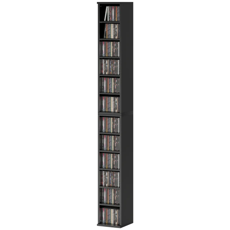 HOMCOM Set of 2 CD Media Display Shelf Unit Tower Rack with Adjustable Shelves, Black