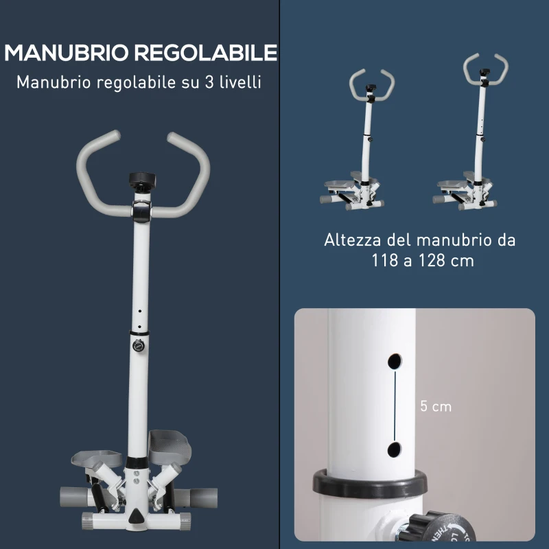 HOMCOM Stepper con Monitor LCD, Manubrio Regolabile ed Elastici, in Acciaio e ABS, Bianco e Grigio