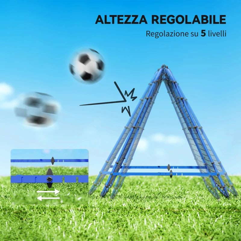 HOMCOM Rete da Calcio Rebounder Pieghevole con Angolo Regolabile e Picchetti, 100x95x90 cm, Blu