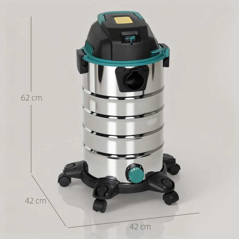 HOMCOM Aspirator 3 în 1 de 1400W, Aspirator de Solide și Lichide și Suflător, Recipient de 18L din Oțel Inox, Filtru Triplu și Accesorii, pentru Casă, Garaj și Birou