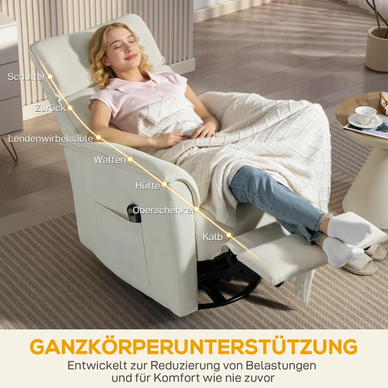 HOMCOM Relaxsessel Elektrisch mit Liegefunktion, Verstellbare Rückenlehne, Kopfstütze für Wohnzimmer Cremeweiß