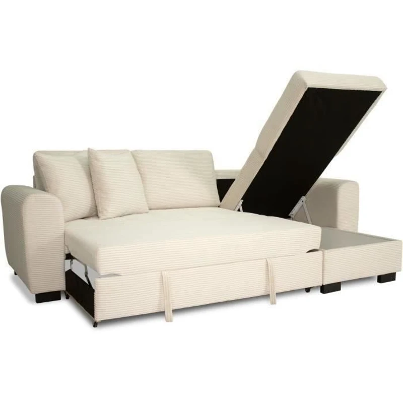 Canapé d'angle convertible réversible - 4 places - HAMILTON - Velours Beige - L 245 x P 150 x H 86 - Fabriqué en Ukraine