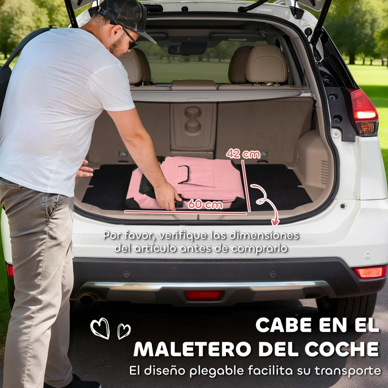 PawHut Transportín para Perros Plegable 60x41,5x41 cm con Ventanas de Malla Cojín Suave y 2 Asas para Mini Perros y Gatos Rosa