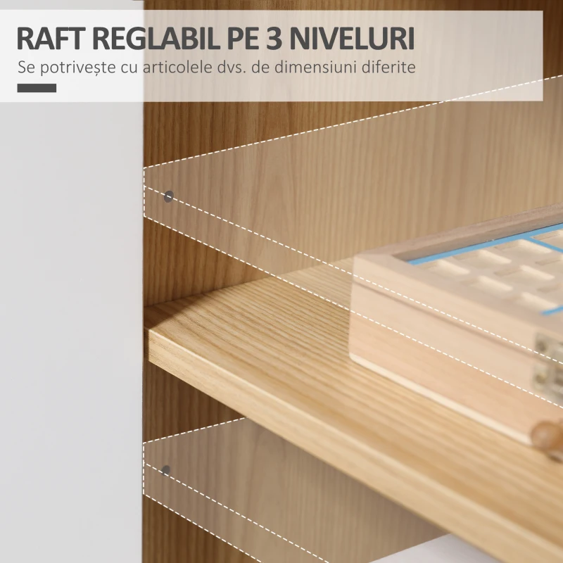 Homcom Dulap Modern Depozitare – Rafturi Reglabile, Alb & Lemn Natural