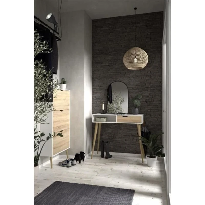 Meuble a chaussures - Blanc / Chene -  12 paires - Pietement évasé en bois massif - 70,2 x 23,9 x 138,9 cm ARO