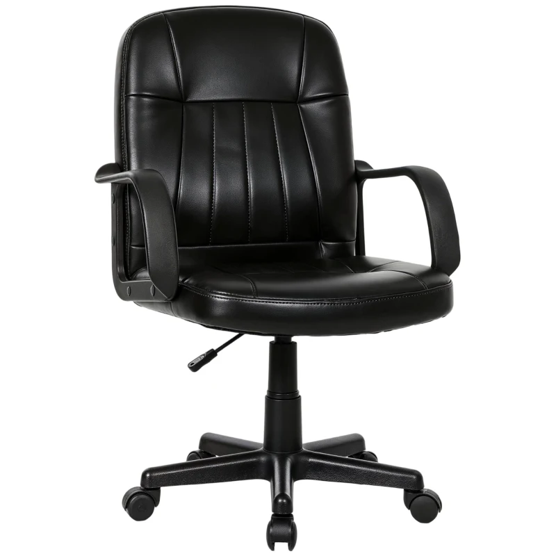 HOMCOM Executive Office Chair for Home, Mid Back PU Leather Computer Desk Chair for Adults with Arm, Wheels, Black