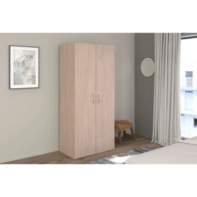 Armoire - EASY LIFE -  Décor Chene clair - 2 portes battantes - L80,2 x H180 x P49,7cm - PARISOT