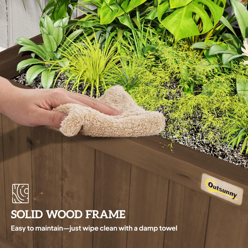 Outsunny Jardinieră Ridicată de Exterior cu Spalier și Bară Superioară, Ghiveci din Lemn de Brad cu Orificii de Drenaj pentru Flori și Legume, Ideală pentru Grădină și Balcon, Maro Închis