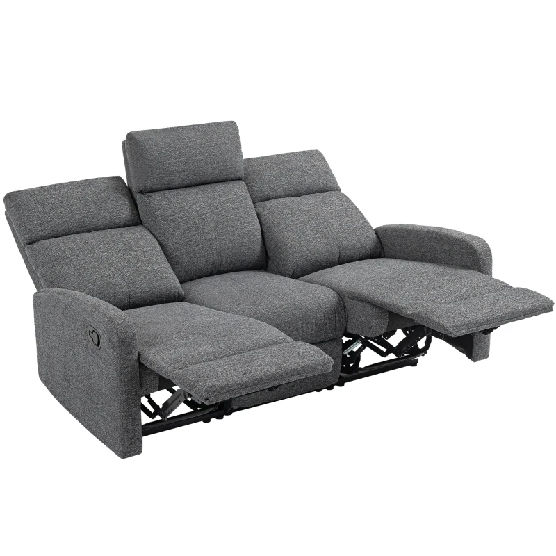 HOMCOM Divano 3 Posti Reclinabile in maniera Indipendente con Rivestimento in Ciniglia Grigia, 179x91x98 cm